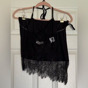 SET - Black Lace Trim Tank Top and Skirt